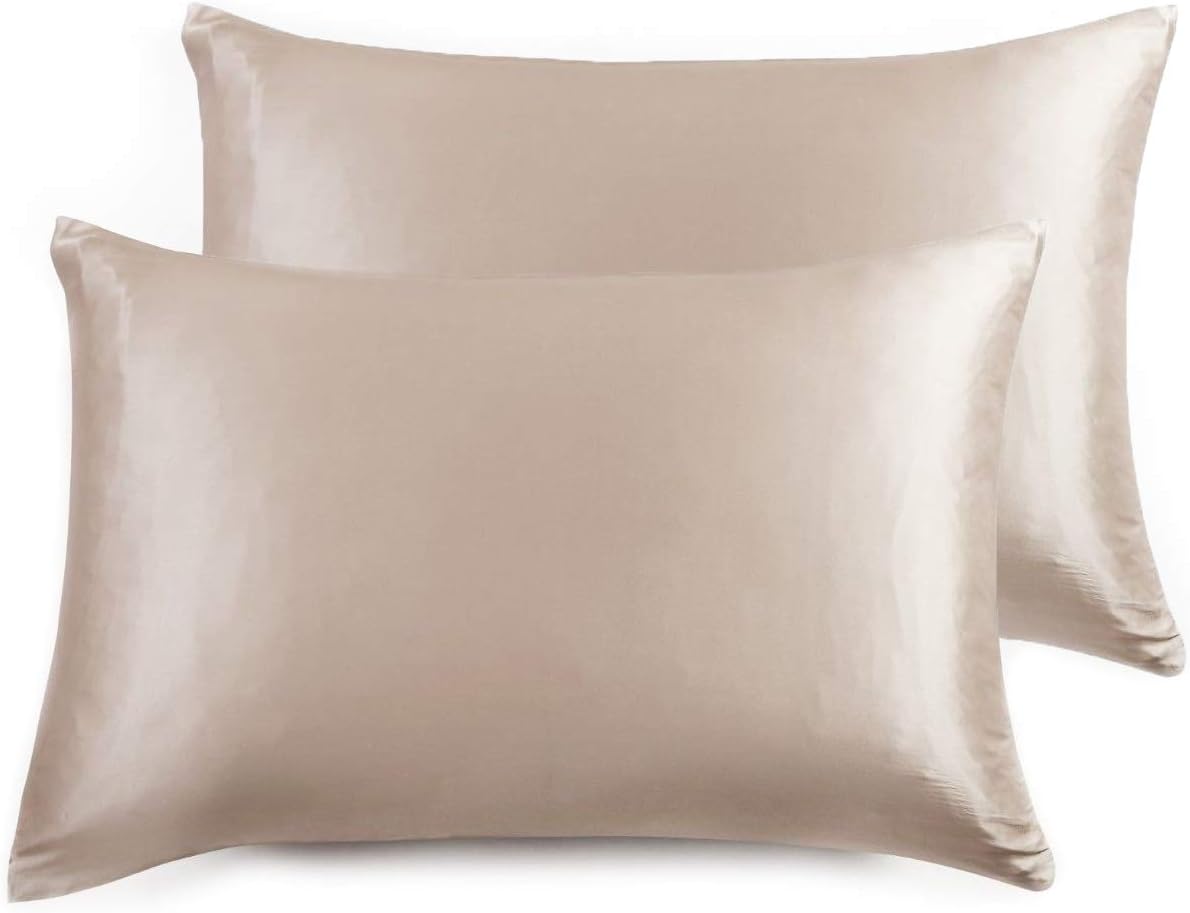 Twin Pack Luxury Pillowcase 100% Pure Mulberry Silk on Both Sides - Champagne