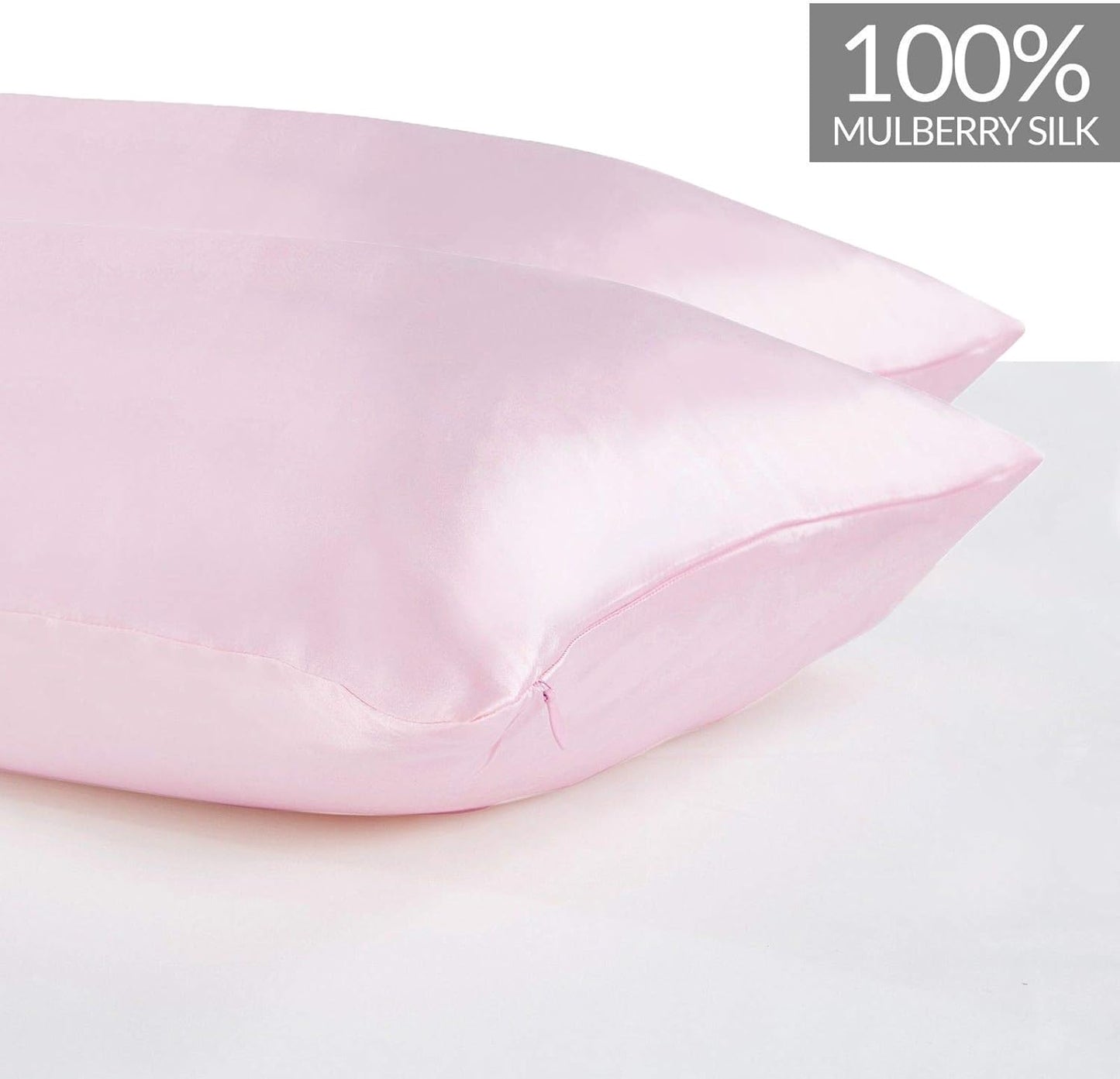 Twin Pack Luxury Pillowcase 100% Pure Mulberry Silk - Pink