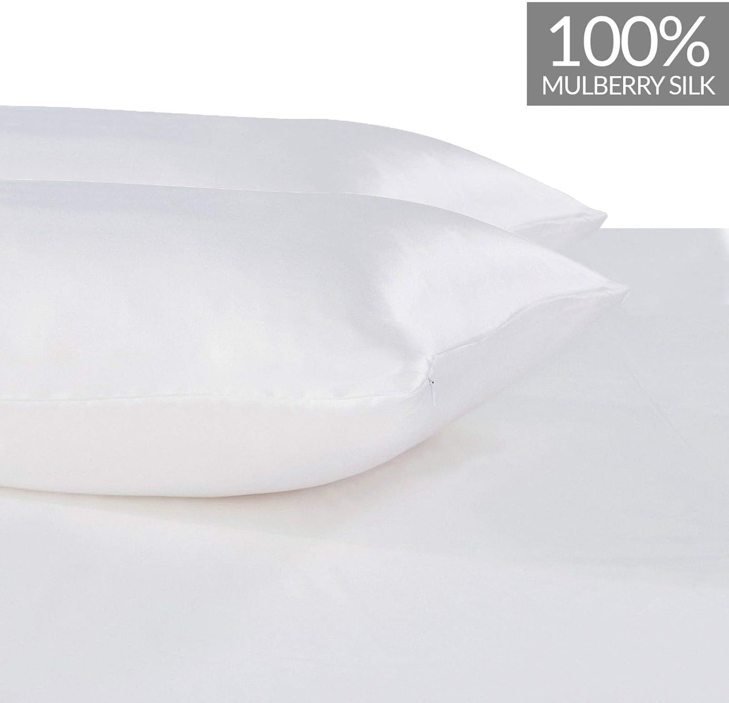 Twin Pack Luxury Pillowcase 100% Pure Mulberry Silk - White