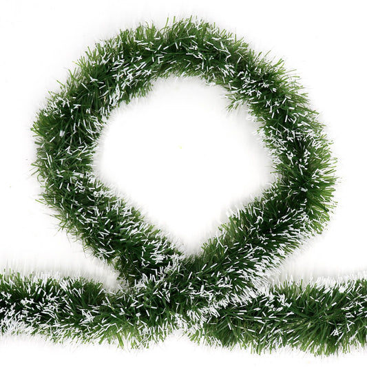 Set of 5 2m Christmas Tinsel Xmas Garland Sparkly Snowflake Party Natural Home Decor - Snow Tips in Green