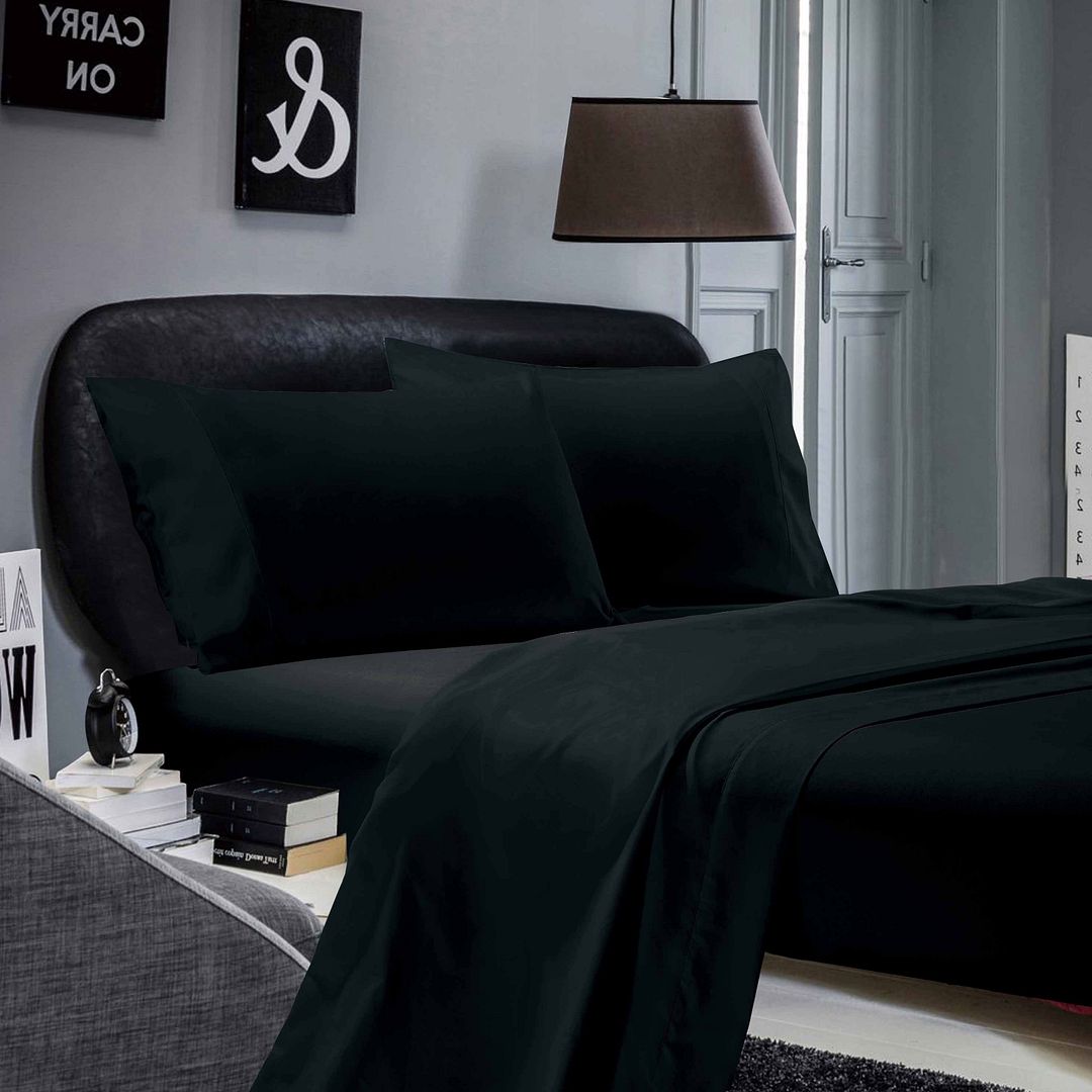 King Single 1000TC Ultra Soft Flat & Fitted Sheet Set - Black
