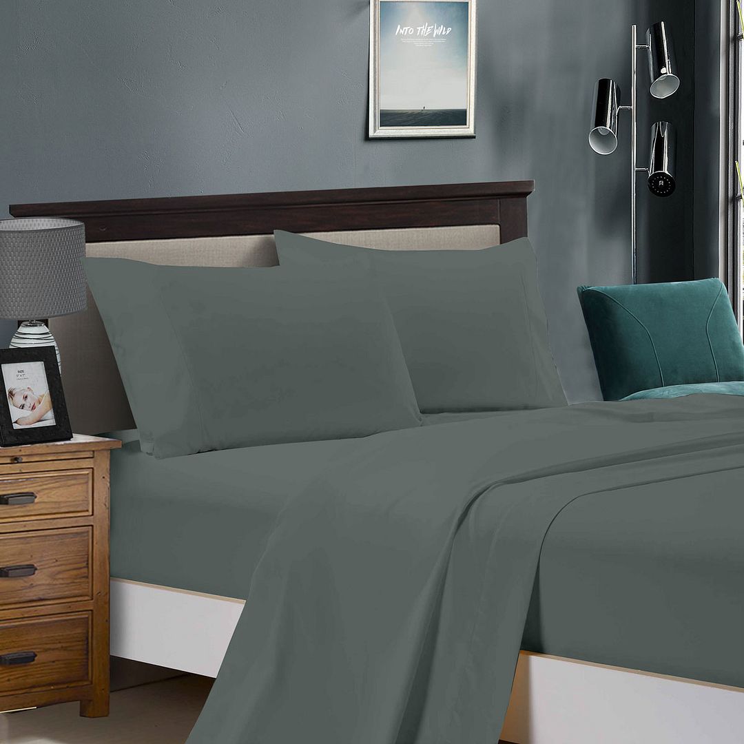 King Single 1000TC Ultra Soft Flat & Fitted Sheet Set - Charcoal