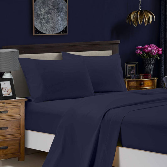 King Single 1000TC Ultra Soft Flat & Fitted Sheet Set - Midnight Blue