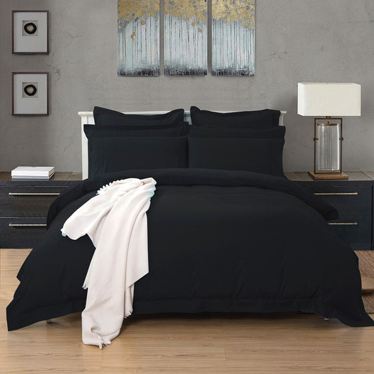 SINGLE 1000TC Tailored Duvet Quilt Cover Set - Black