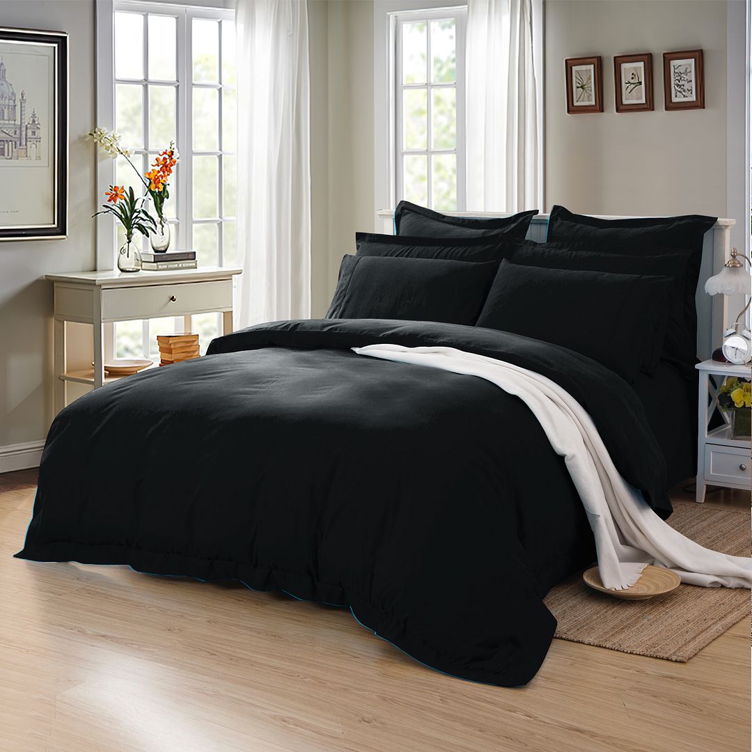 SINGLE 1000TC Tailored Duvet Quilt Cover Set - Black