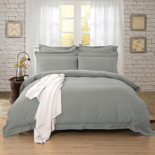 SINGLE 1000TC Tailored Duvet Quilt Cover Set - Grey