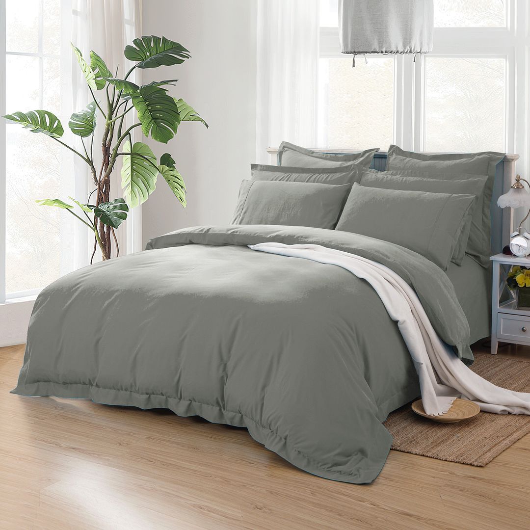SINGLE 1000TC Tailored Duvet Quilt Cover Set - Grey