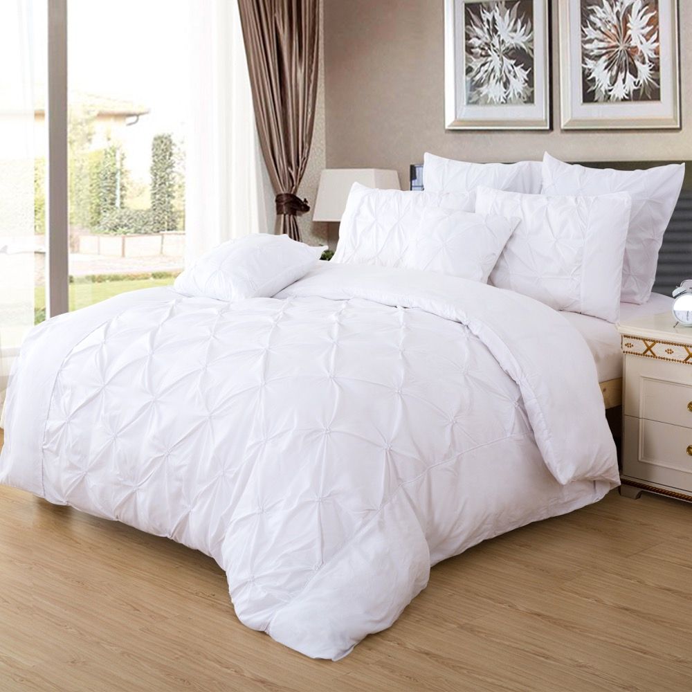 King Diamond Pintuck White Duvet Quilt Cover Set