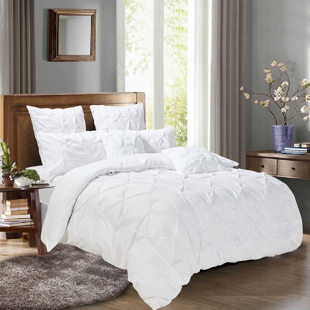 King Diamond Pintuck White Duvet Quilt Cover Set