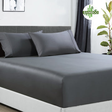 Super King 400 Thread Count Bamboo Cotton Fitted Sheet With 2 Pillowcases Charcoal
