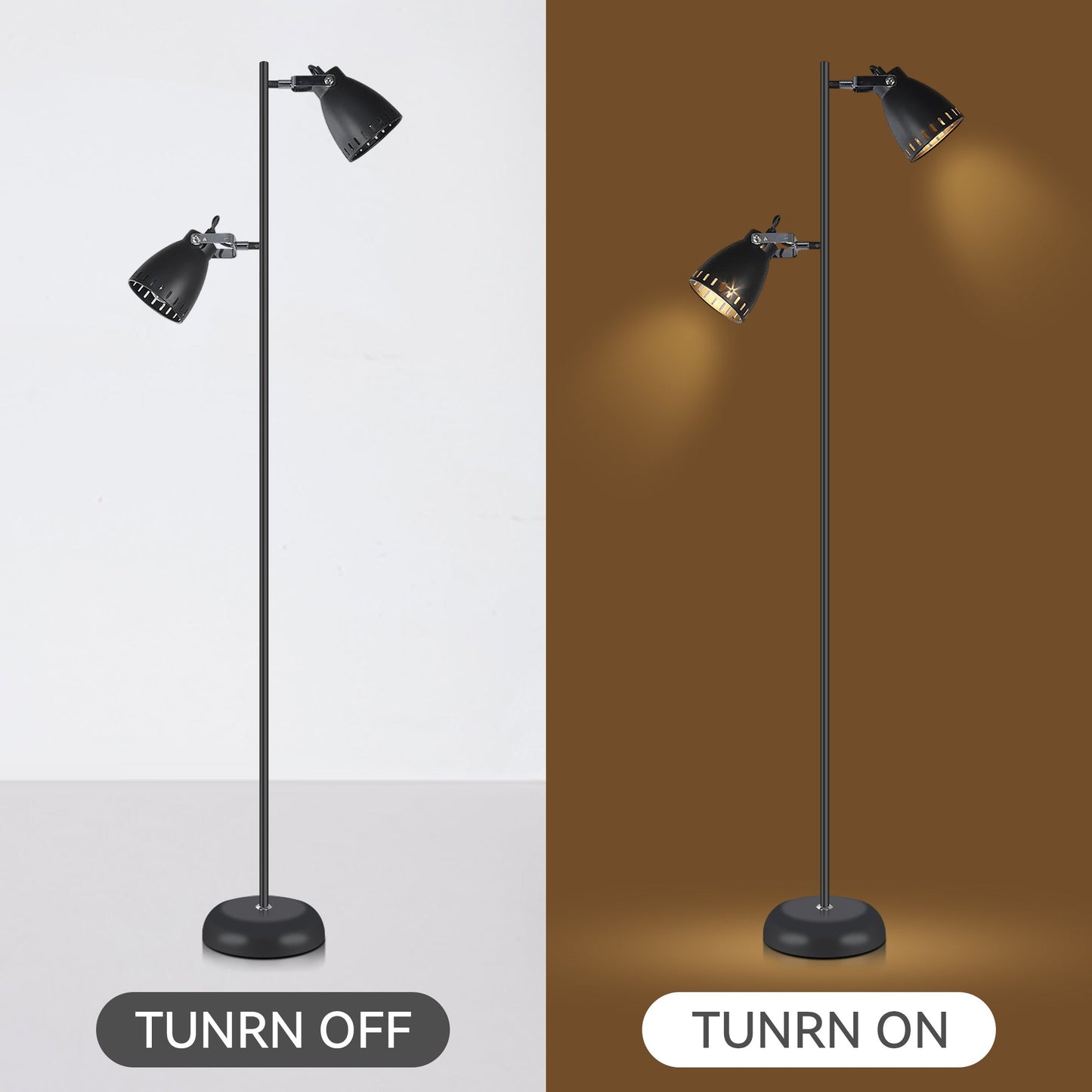 158cm Dual Light Metal Floor Lamp - Black