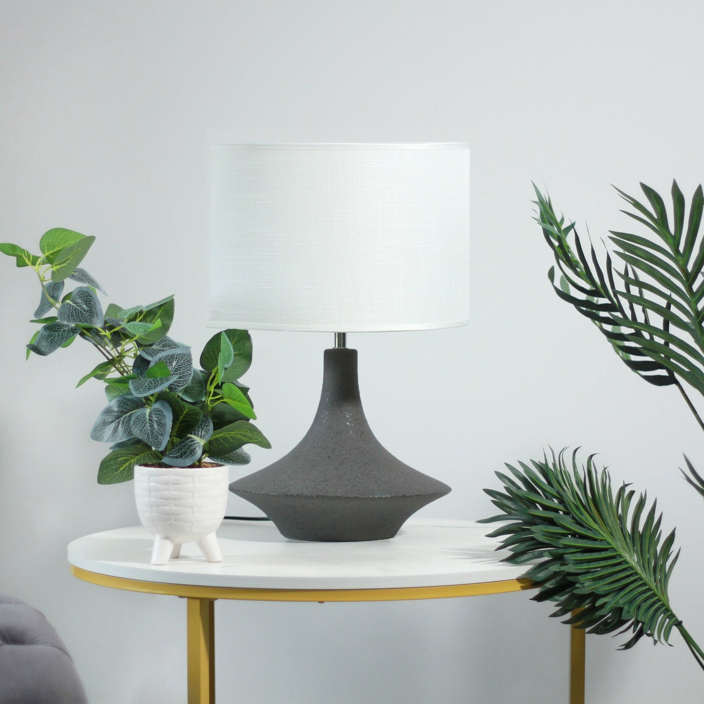 Cylindrical Fabric Ceramic Base Table Lamp - Large