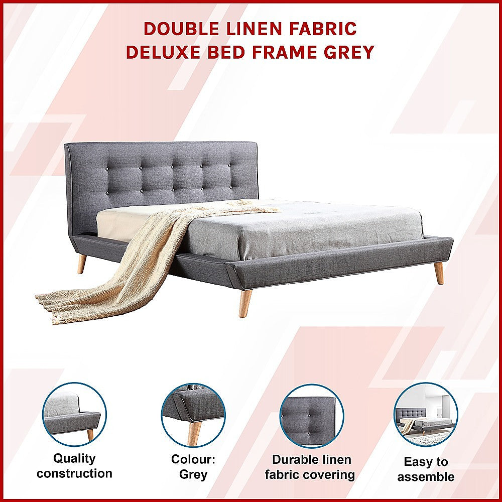 Paisley Deluxe Linen Bed Frame Fabric - Grey Double