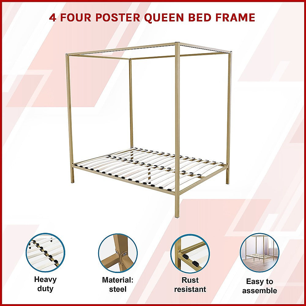 Lilian Four Poster Bed Frame - Gold Queen
