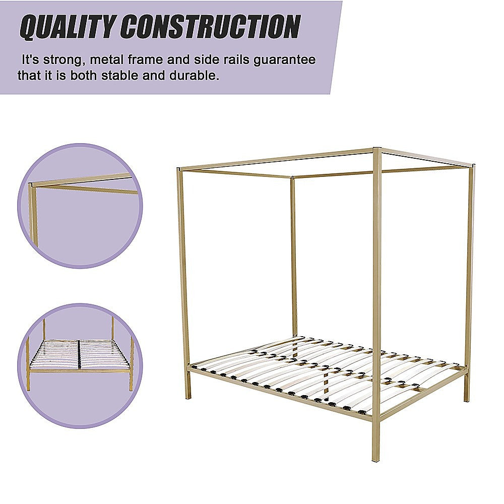 Lilian Four Poster Bed Frame - Gold Queen