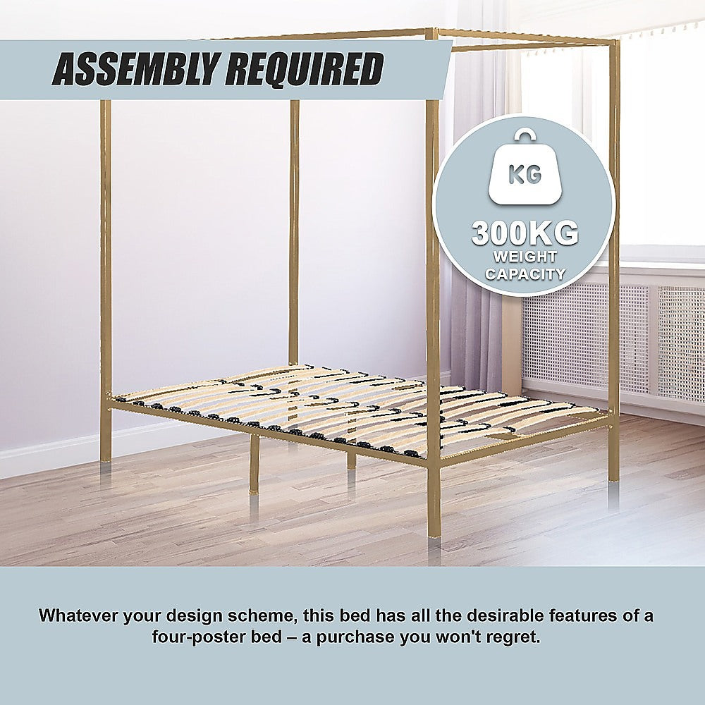 Lilian Four Poster Bed Frame - Gold Queen