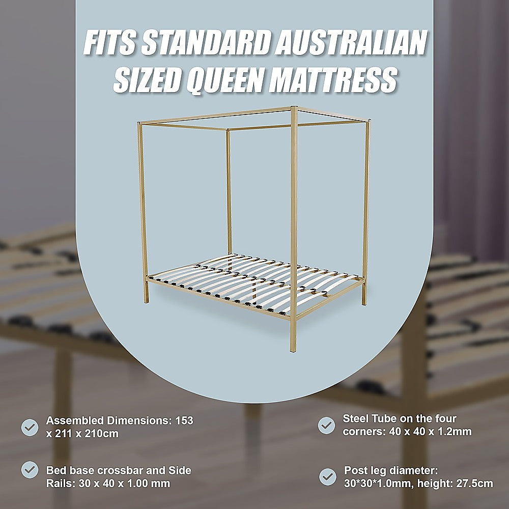 Lilian Four Poster Bed Frame - Gold Queen