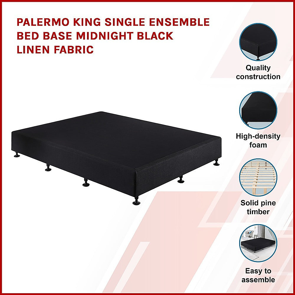 Aisha Ensemble Bed Base Linen Fabric - Midnight Black King Single