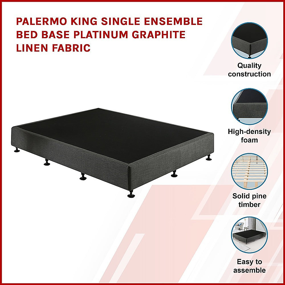 Aisha Ensemble Bed Base Linen Fabric - Platinum Graphite King Single