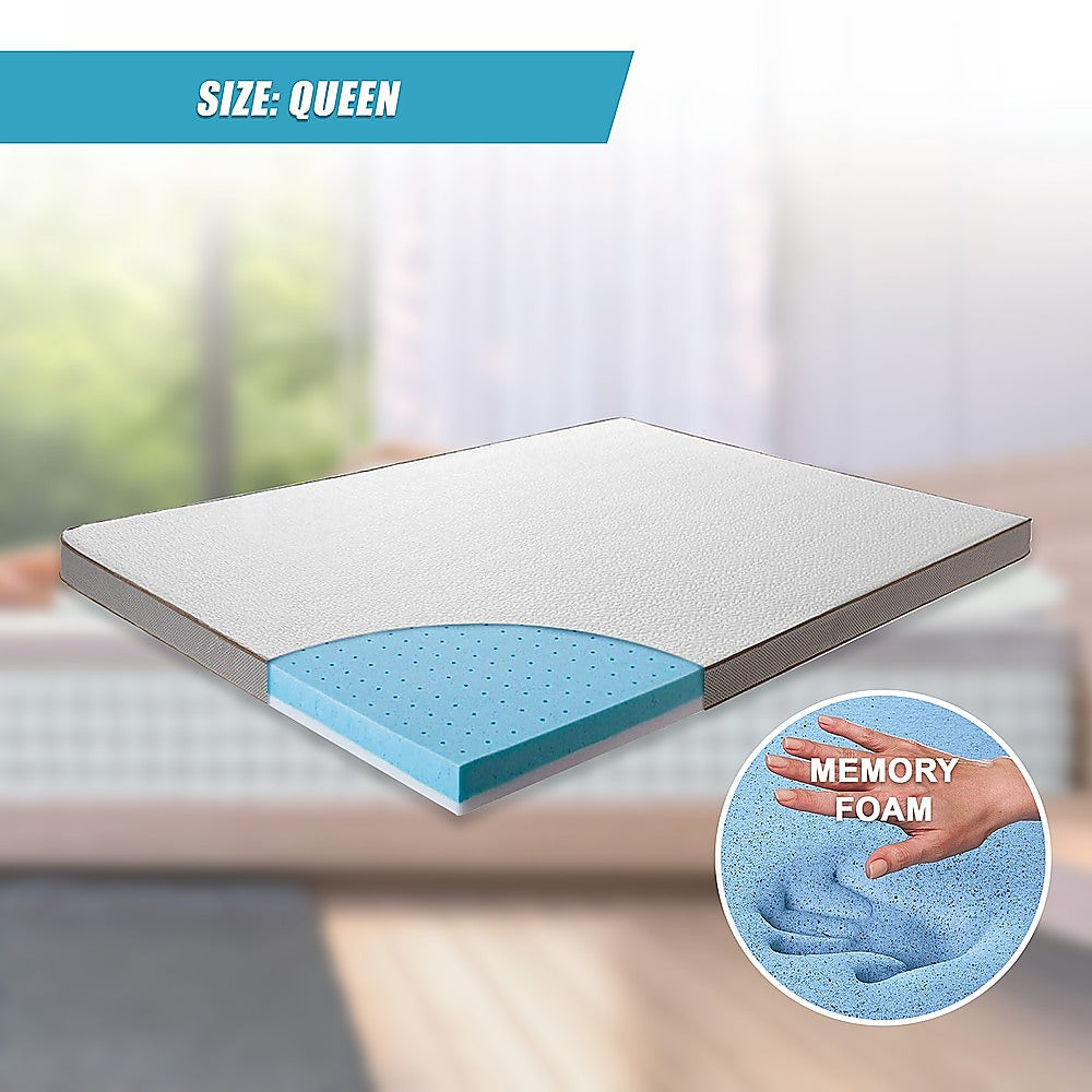 Queen Palermo Memory Foam Mattress Topper Cooling Gel Infused CertiPUR Approved
