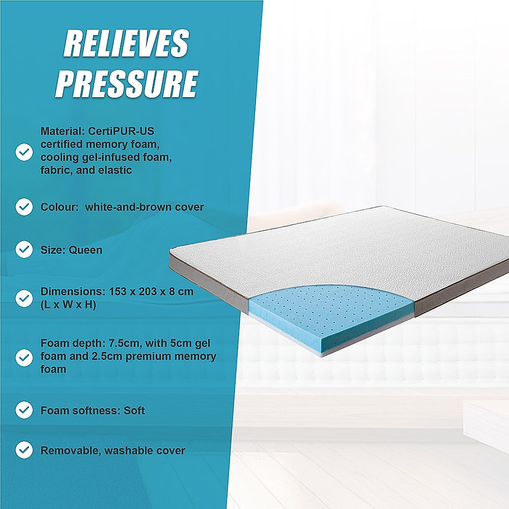 Queen Palermo Memory Foam Mattress Topper Cooling Gel Infused CertiPUR Approved