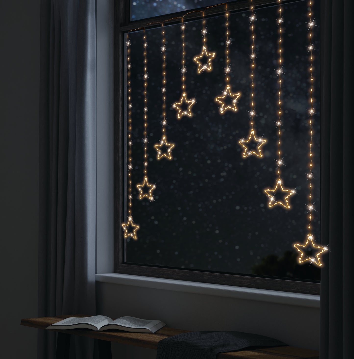 1.2M LED Wire Star Curtain Gold Lights