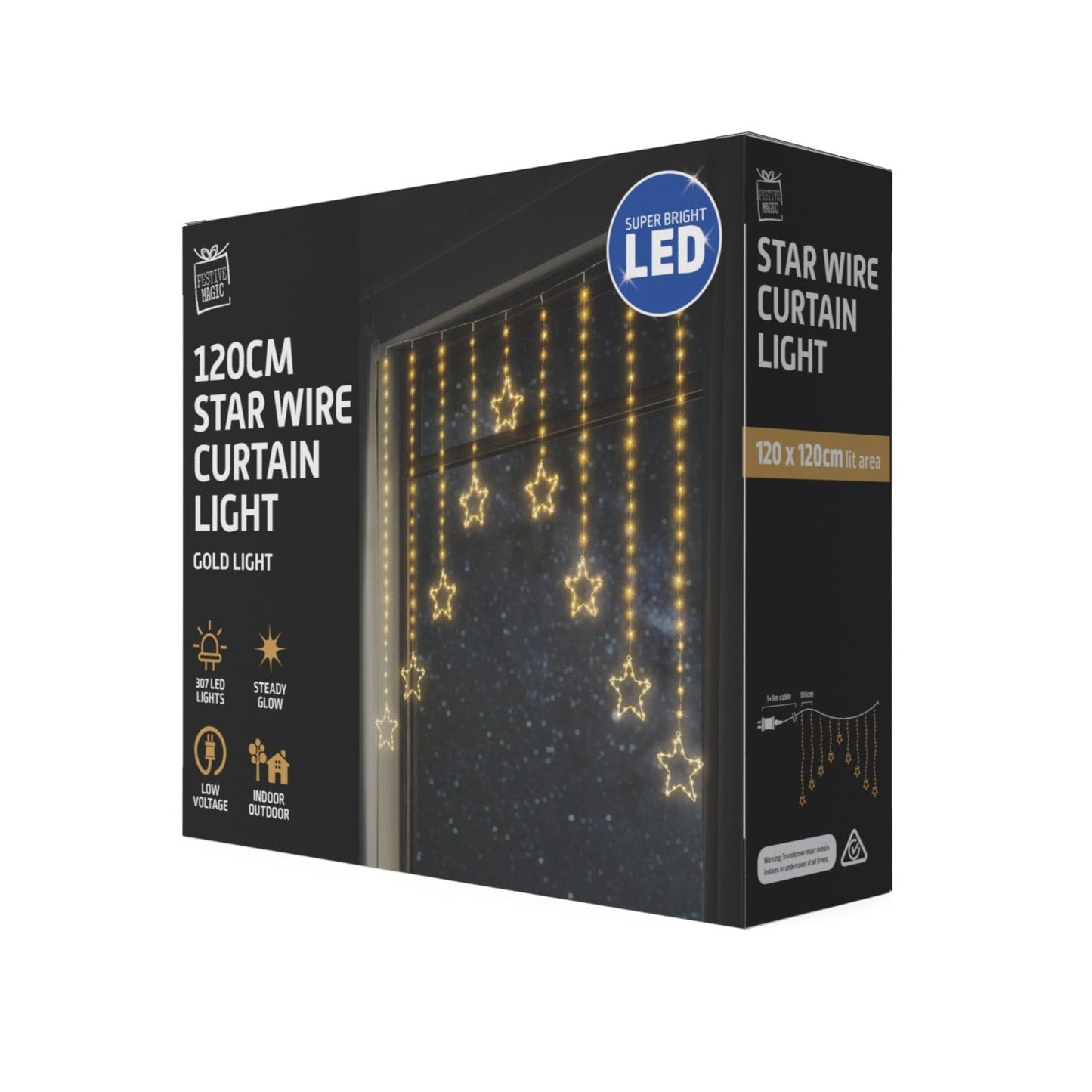 1.2M LED Wire Star Curtain Gold Lights