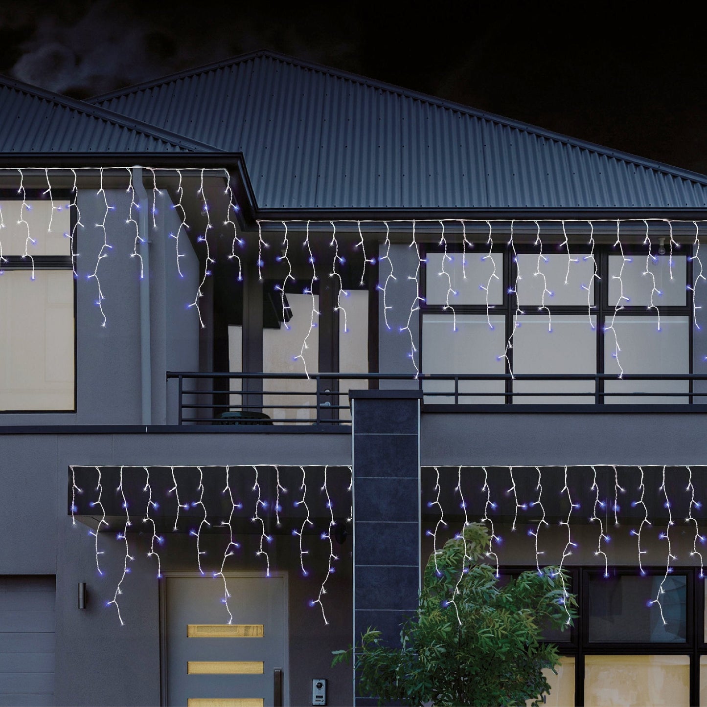 12M 480 LED Snowing Icicle Lights - White & Blue