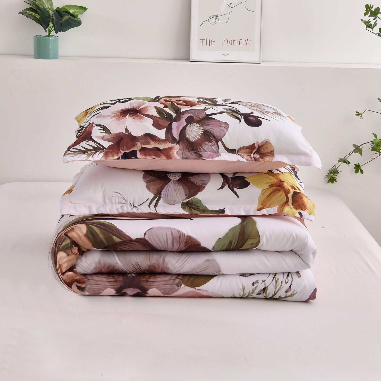 King Floral Comforter Set Blush Floral 3-Piece Bedding Soft Microfiber For All Seasons