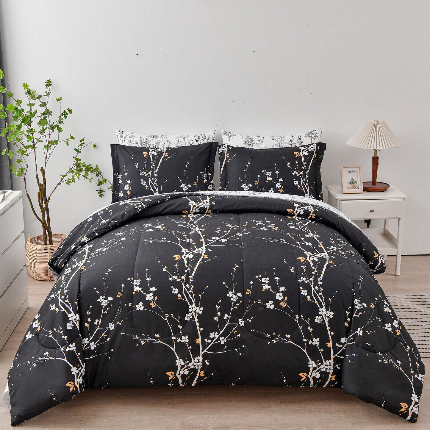 King Soft Leaves Comforter Set Quilted Bedding With Pillowcases