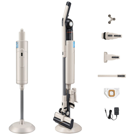 Devanti Cordless Vacuum Cleaner with Auto-Empty Dust Station, 18kPa Powerful Suction 1.05kg Lightweight 40Mins Runtime 3-Speed LED Floor Head Washable HEPA Filter Stick Vacuum, Oat