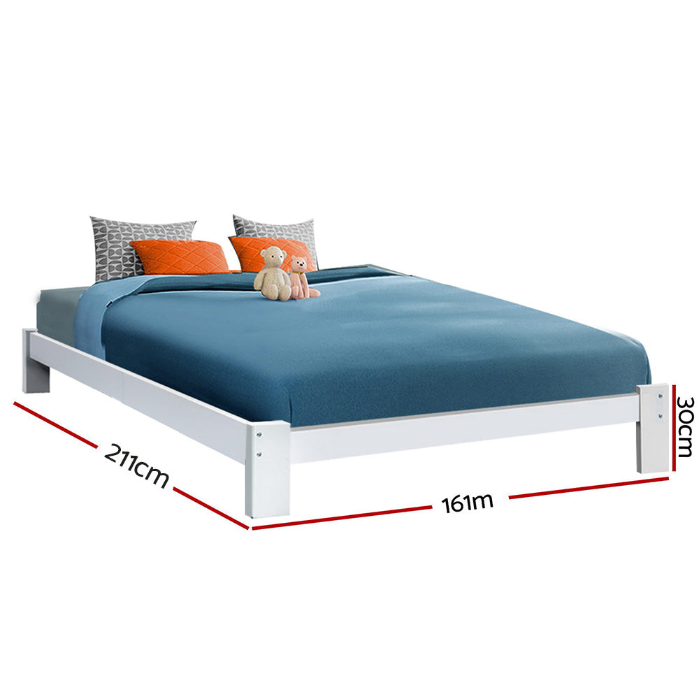 Cassidy Bed Frame Wooden Bed Base with Timber Foundation - White Queen