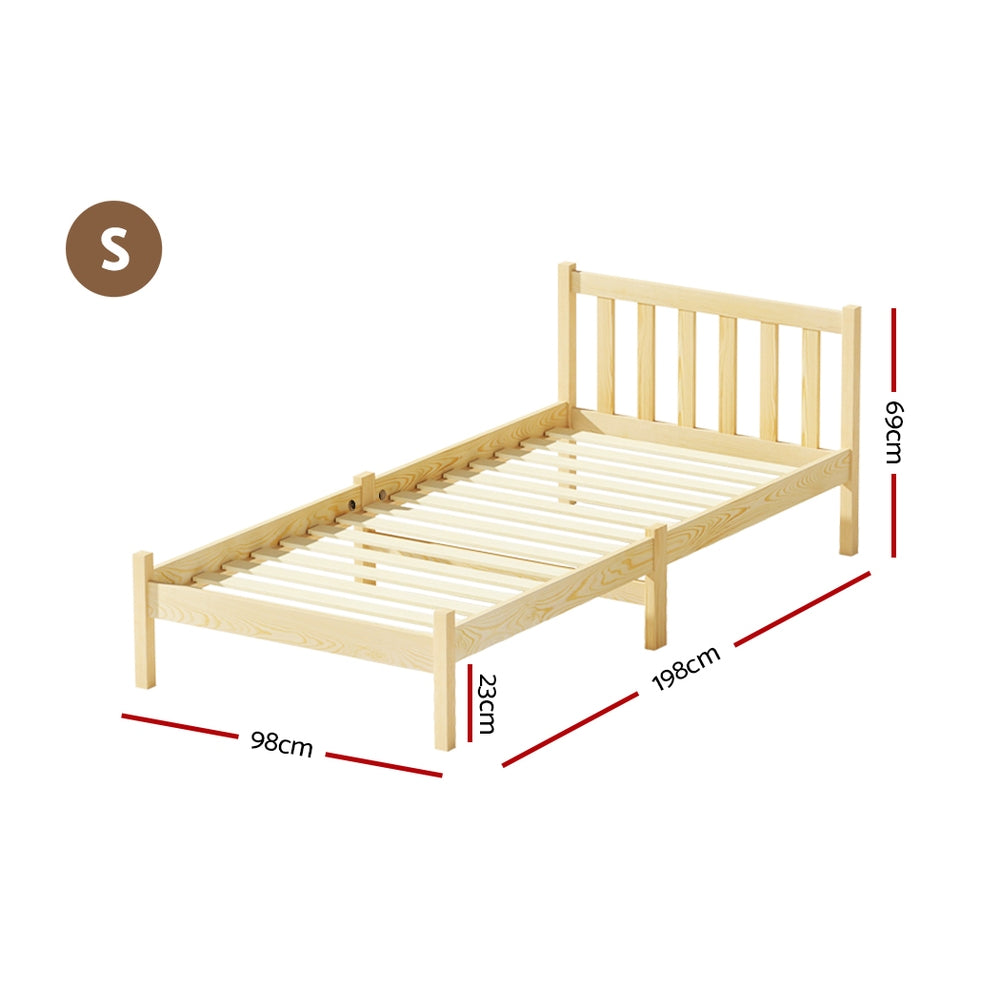 Seville Wooden Bed Frame Pine Timber no Drawers - Oak Single