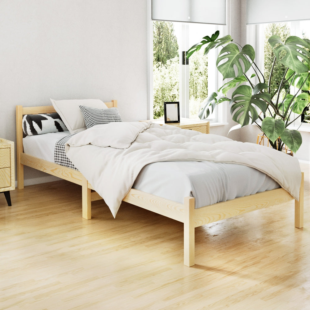 Seville Wooden Bed Frame Pine Timber no Drawers - Oak Single – Factory Buys