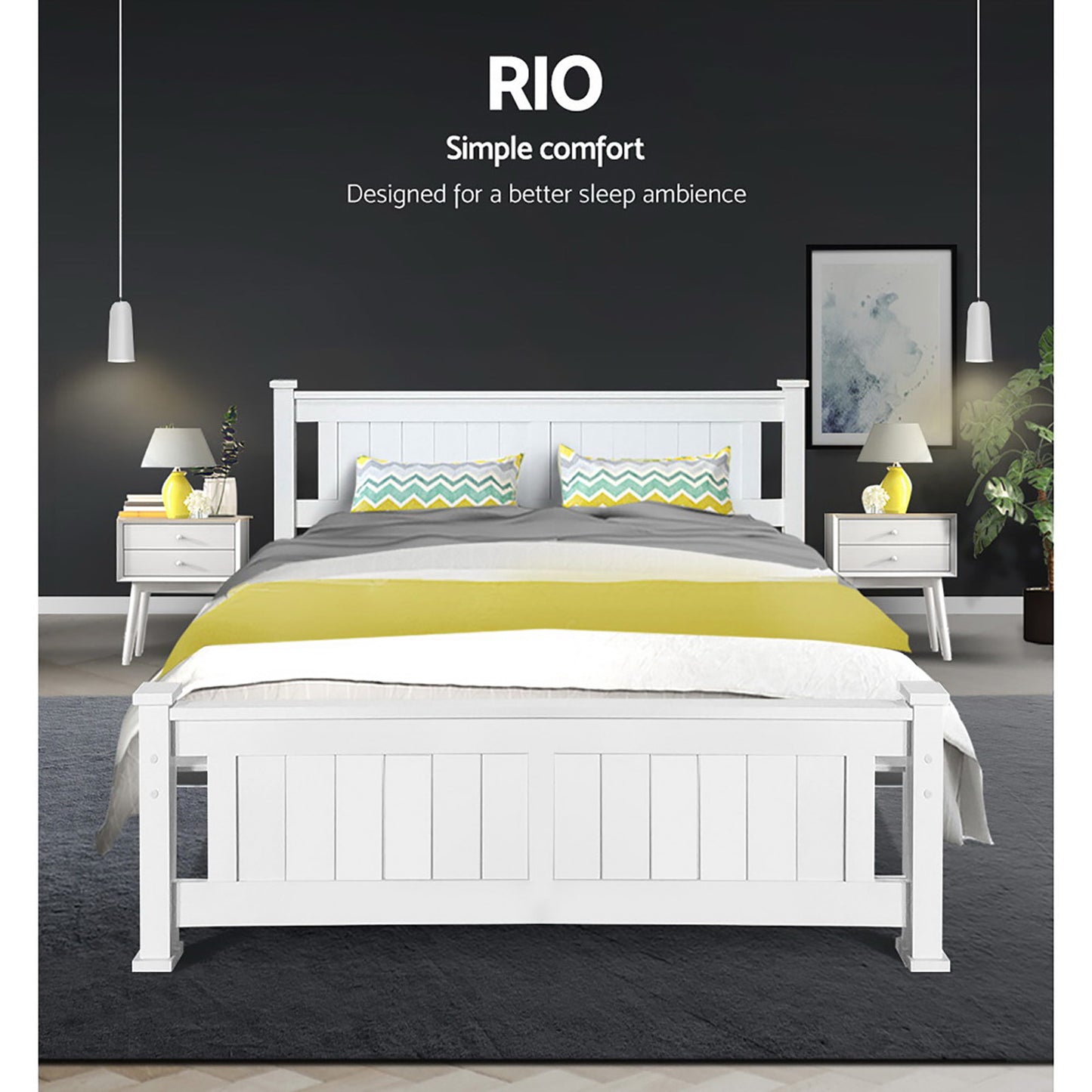 Mystique White Wooden Bed Frame no Drawers - Double