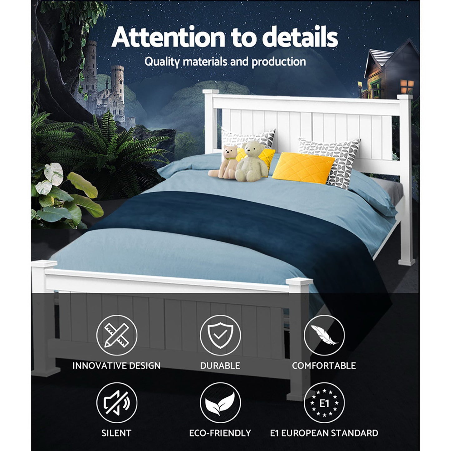 Mystique White Wooden Bed Frame no Drawers - Double
