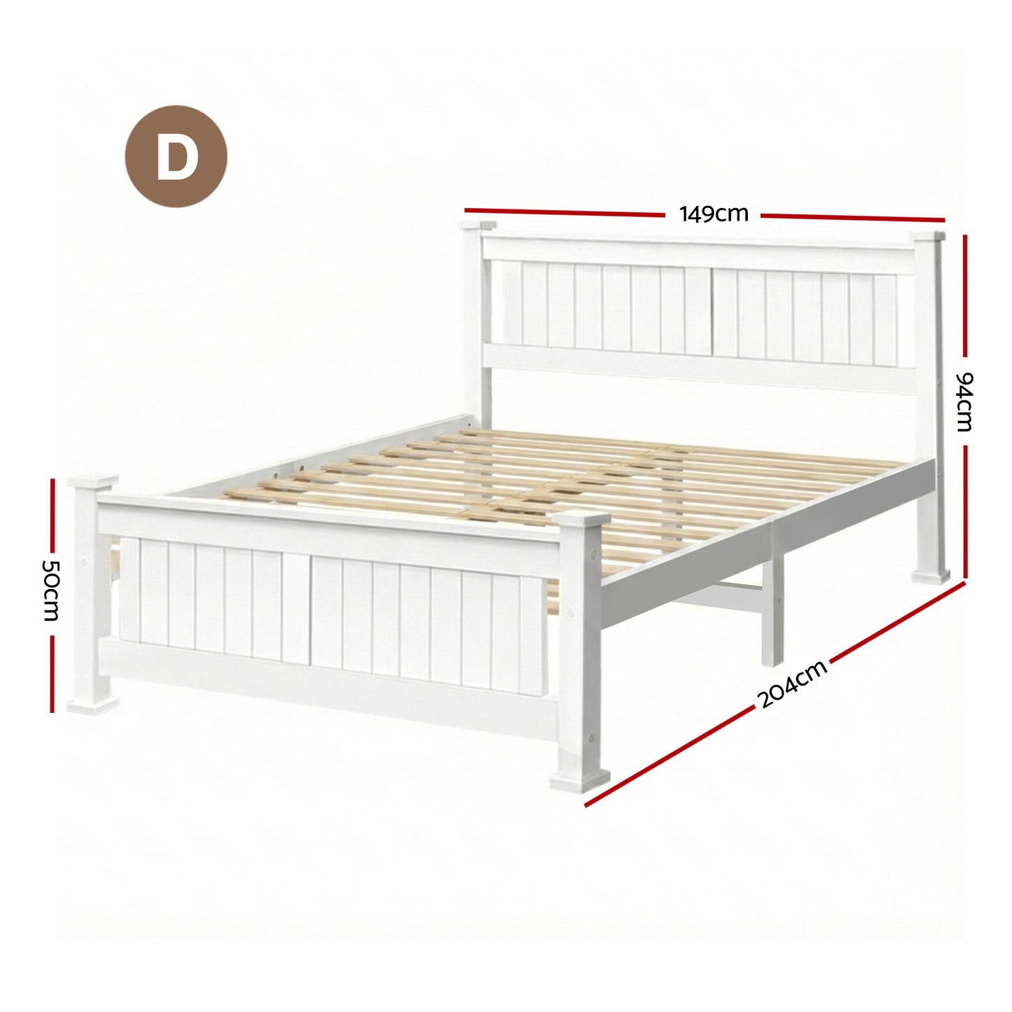 Mystique White Wooden Bed Frame no Drawers - Double