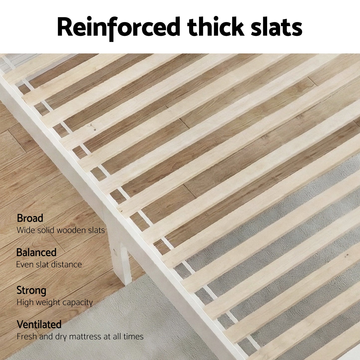 Mystique White Wooden Bed Frame no Drawers - Double