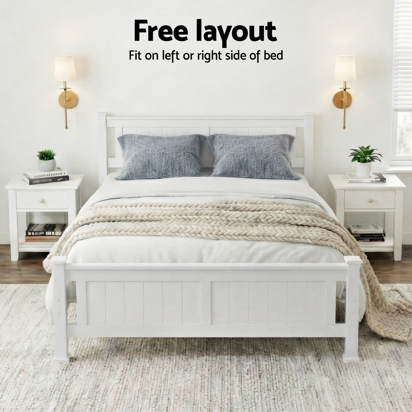 Mystique White Wooden Bed Frame no Drawers - Double