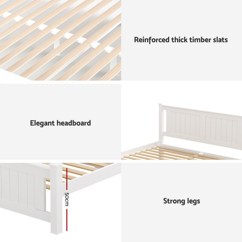 Mystique Bed Frame Size Wooden Platform with 2 Storage Drawers - White Double
