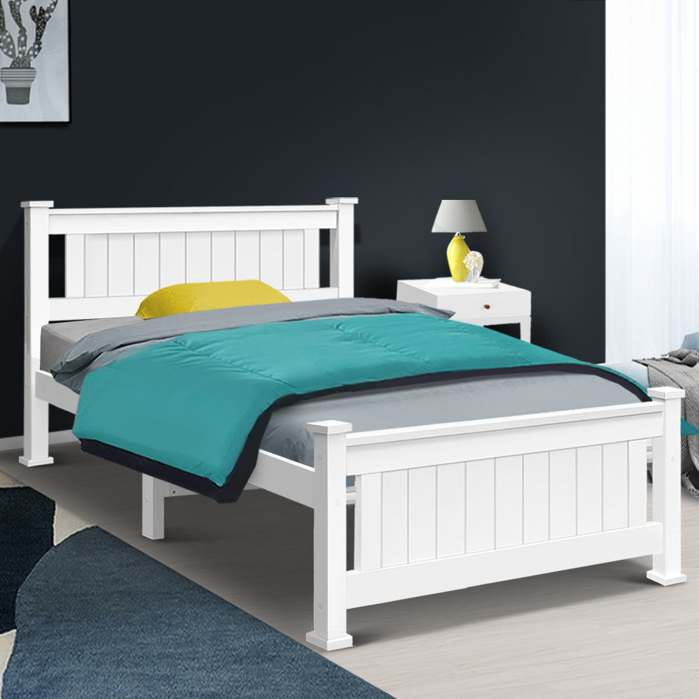 Mystique Wooden Bed Frame no Drawers - White King Single