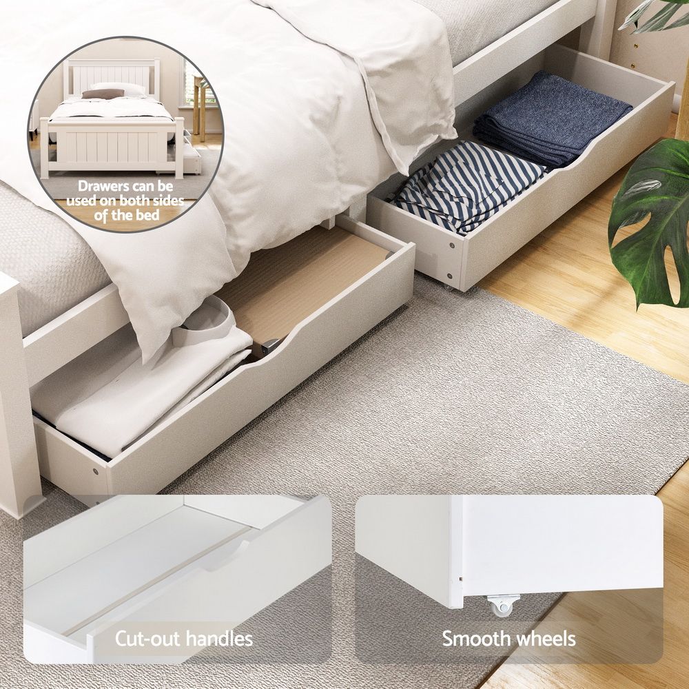 Mellow Bed Frame Wooden Platform with 2 Storage Drawers - White King Single