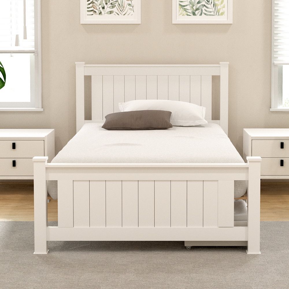 Mellow Bed Frame Wooden Platform with 2 Storage Drawers - White King Single