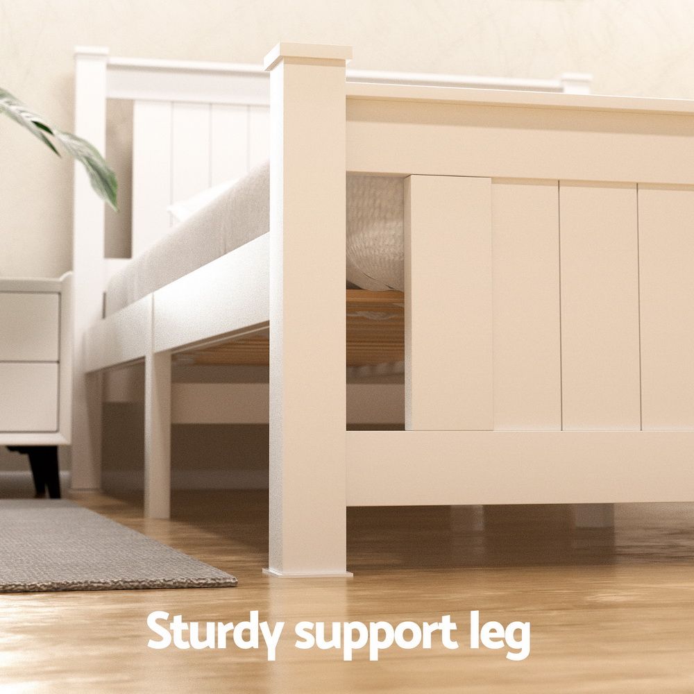 Mellow Bed Frame Wooden Platform with 2 Storage Drawers - White Queen