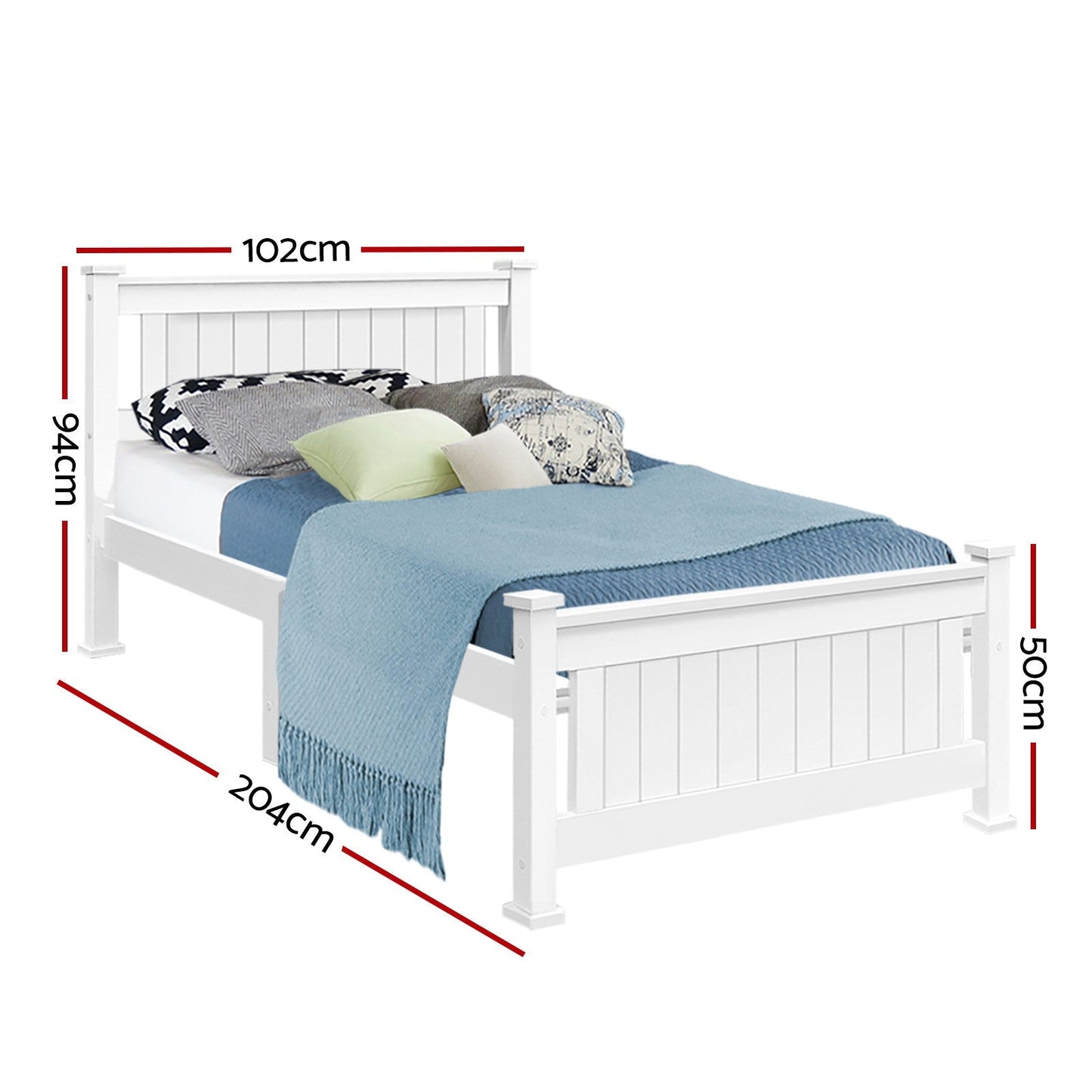 Norwich Single Bedroom Suite 5 Piece 1x Single Mattress, 1x Single Wooden Bed Frame, 2x White Bedside Tables and 1x White Tallboy