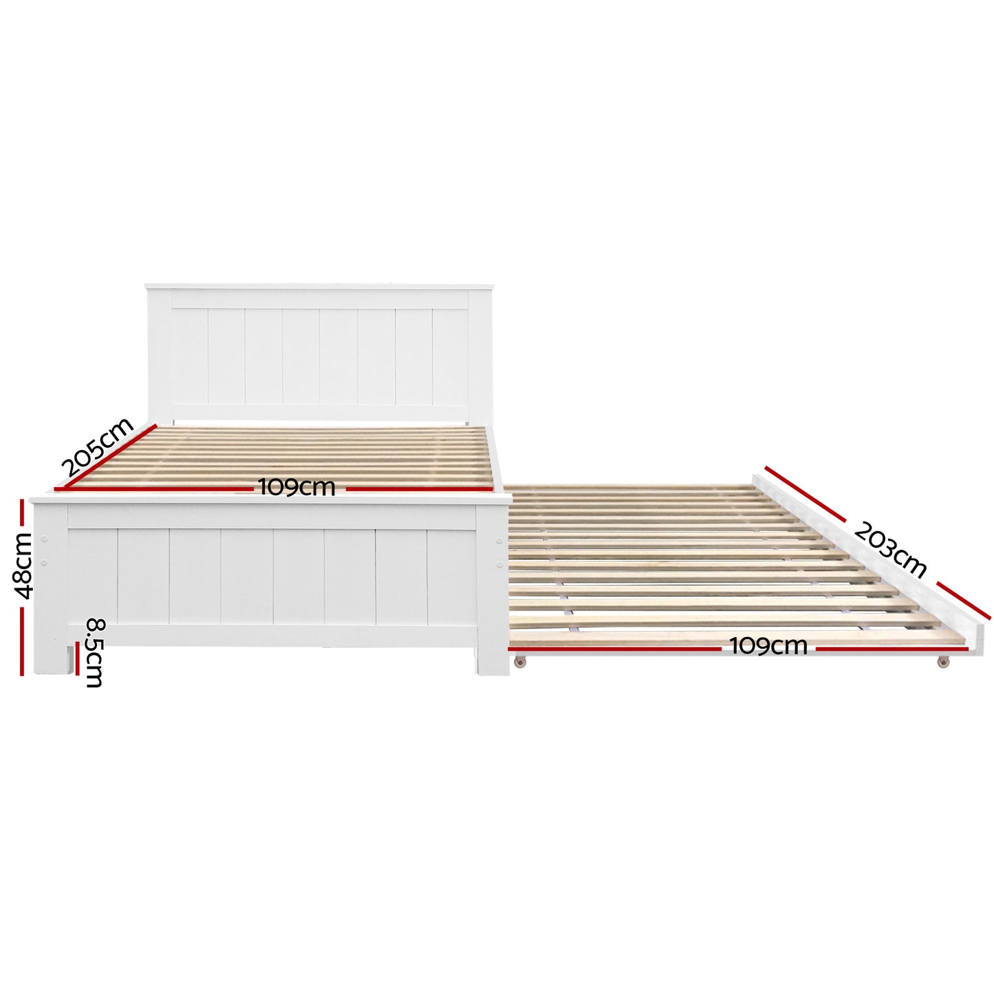 Trudy Trundle Bed Frame Timber Slat - White King Single