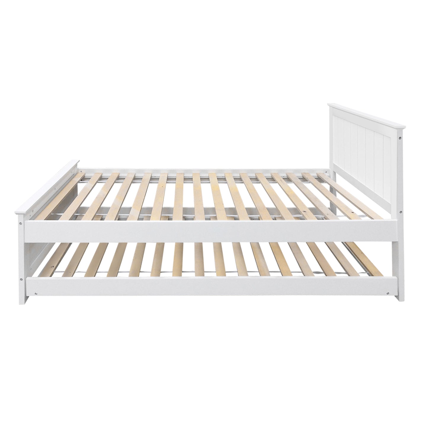 Trudy Trundle Bed Frame Timber Slat - White King Single