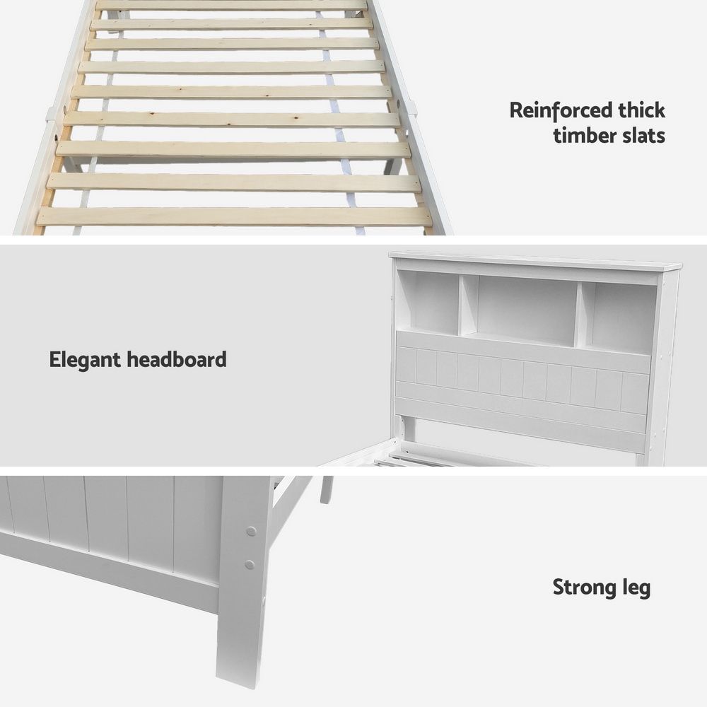 Glowra Bed Frame Wooden with 2 Storage Drawers - White King Single