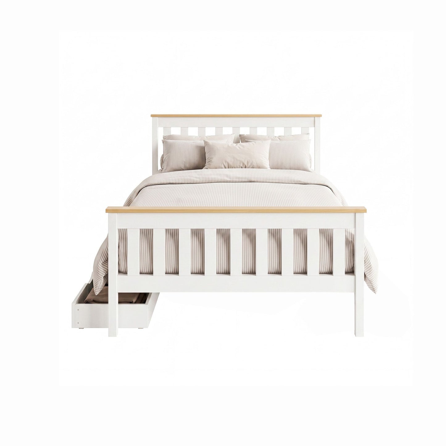 Breeze Bed Frame Wooden Platform with 2 Storage Drawers - White Double