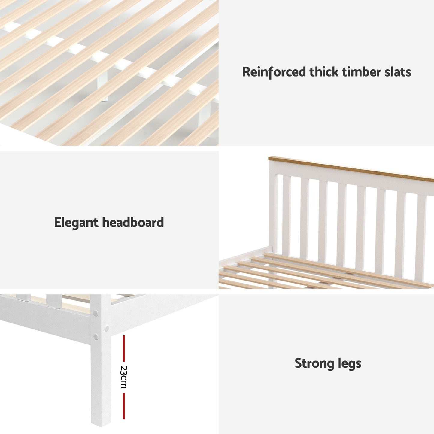 Breeze Bed Frame Wooden Platform with 2 Storage Drawers - White Double